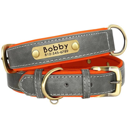 Customized Leather Dog Collar Leash Set With Free Engraving