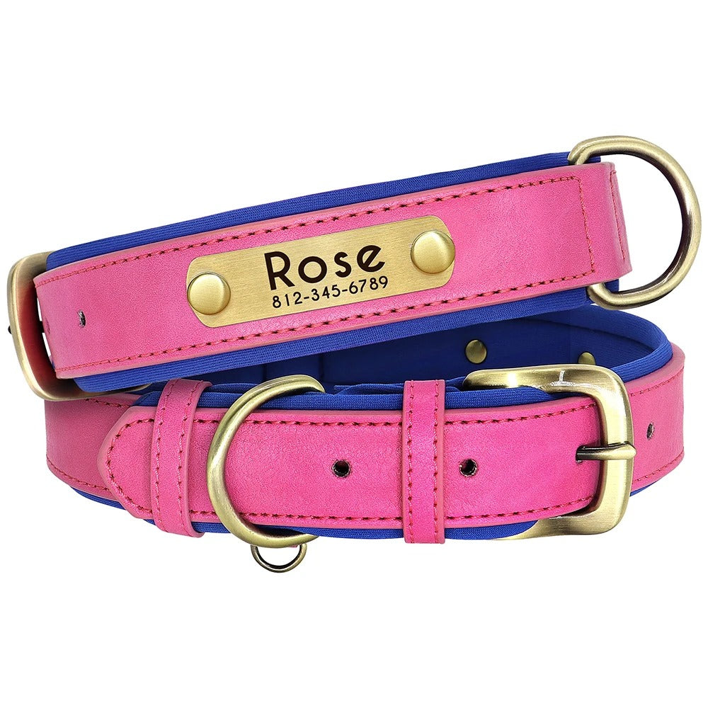 Customized Leather Dog Collar Leash Set With Free Engraving