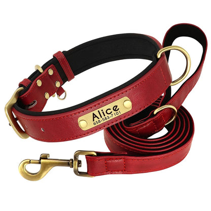 Customized Leather Dog Collar Leash Set With Free Engraving