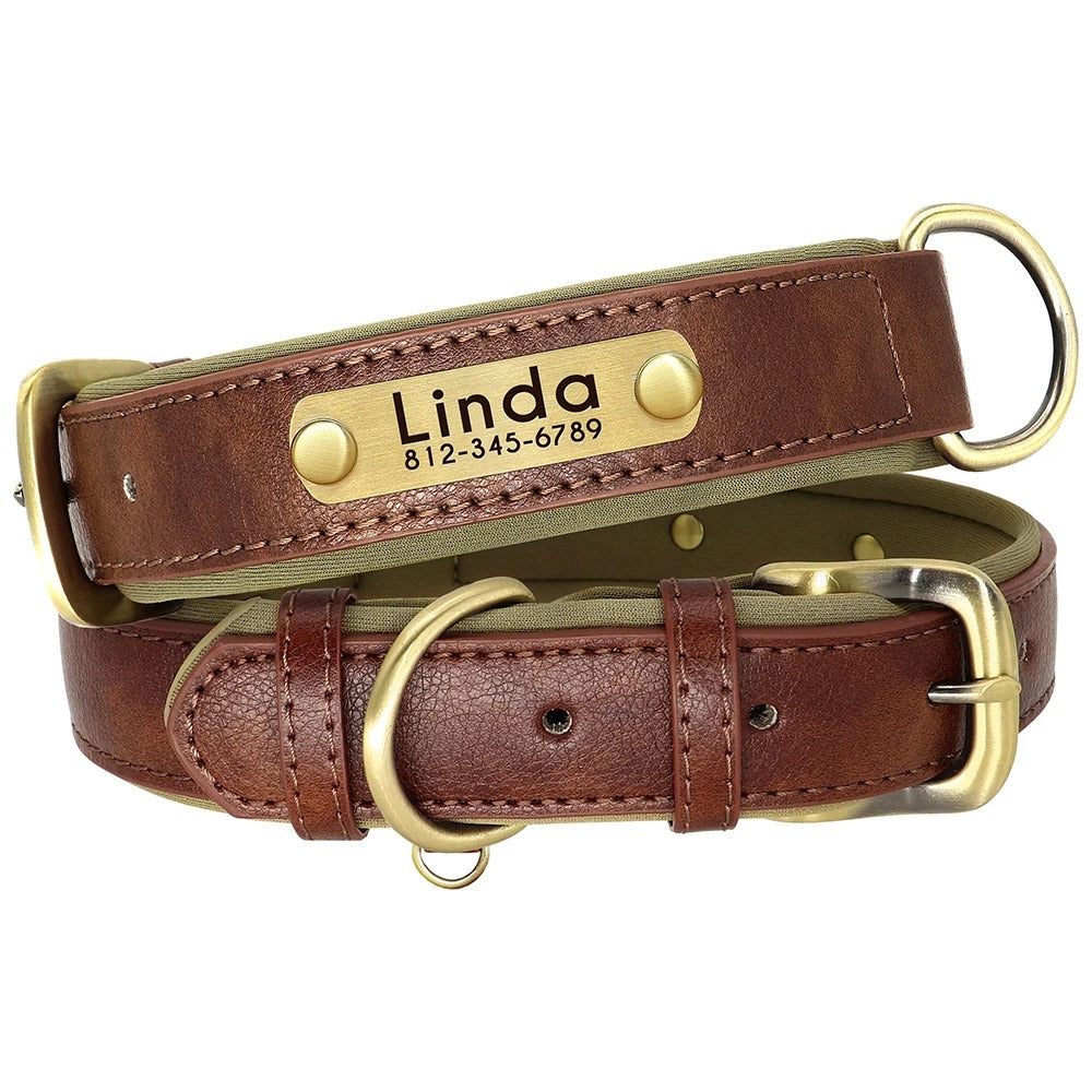 Customized Leather Dog Collar Leash Set With Free Engraving