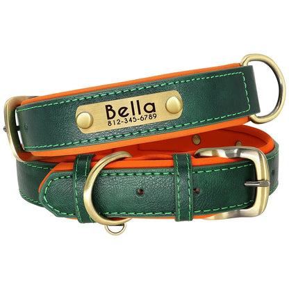 Customized Leather Dog Collar Leash Set With Free Engraving