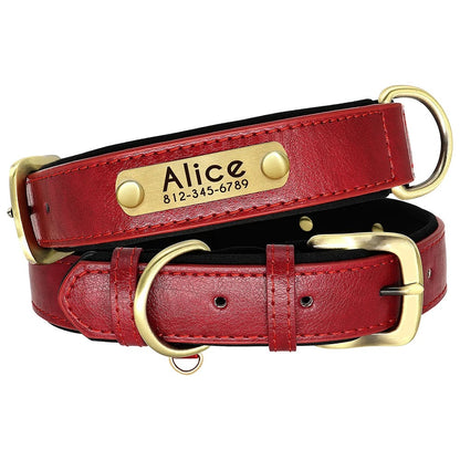 Customized Leather Dog Collar Leash Set With Free Engraving